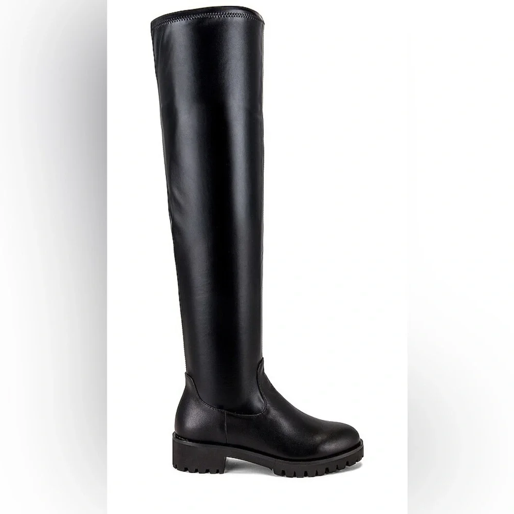 Raye Women’s Dustie Knee High Boots Size 7 Faux Leather Upper Black Lug Sole